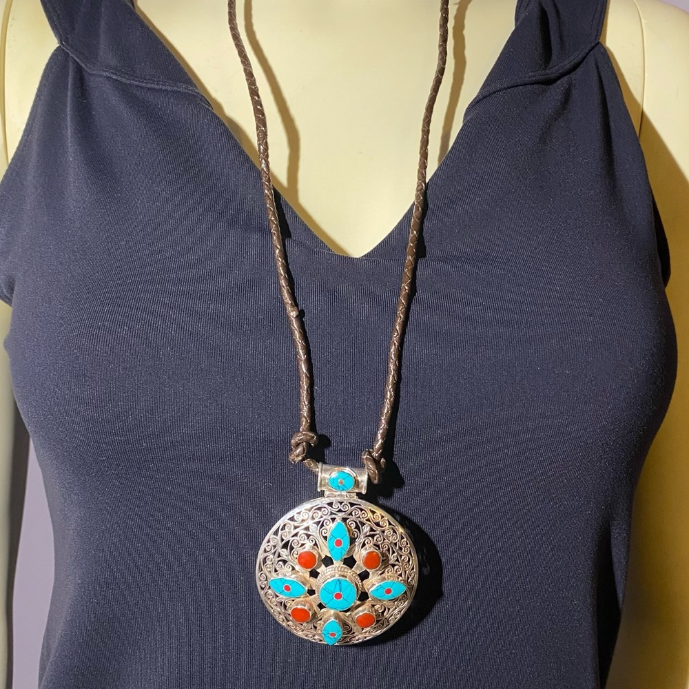 Turquoise, Carnelian & Coral Pendant